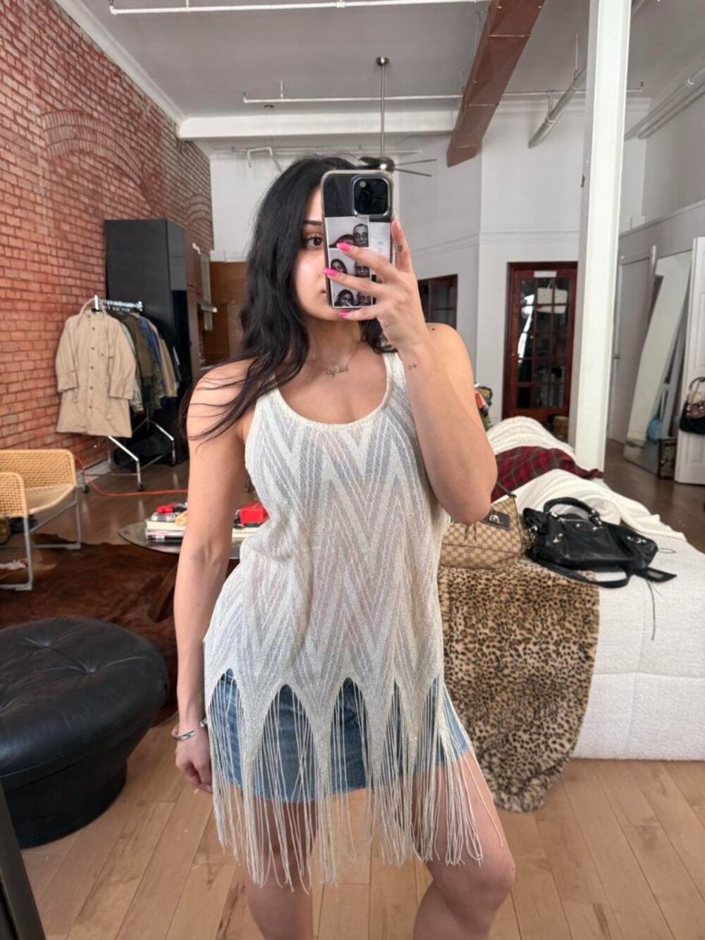 (SOLD)Y2K Metallic Fringe Tank Top Small Festival Indie Sleaze